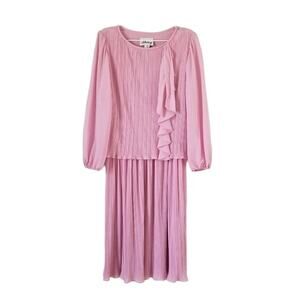 Vintage Pink Pleated Ruffle Dress by Darcy- see measurements